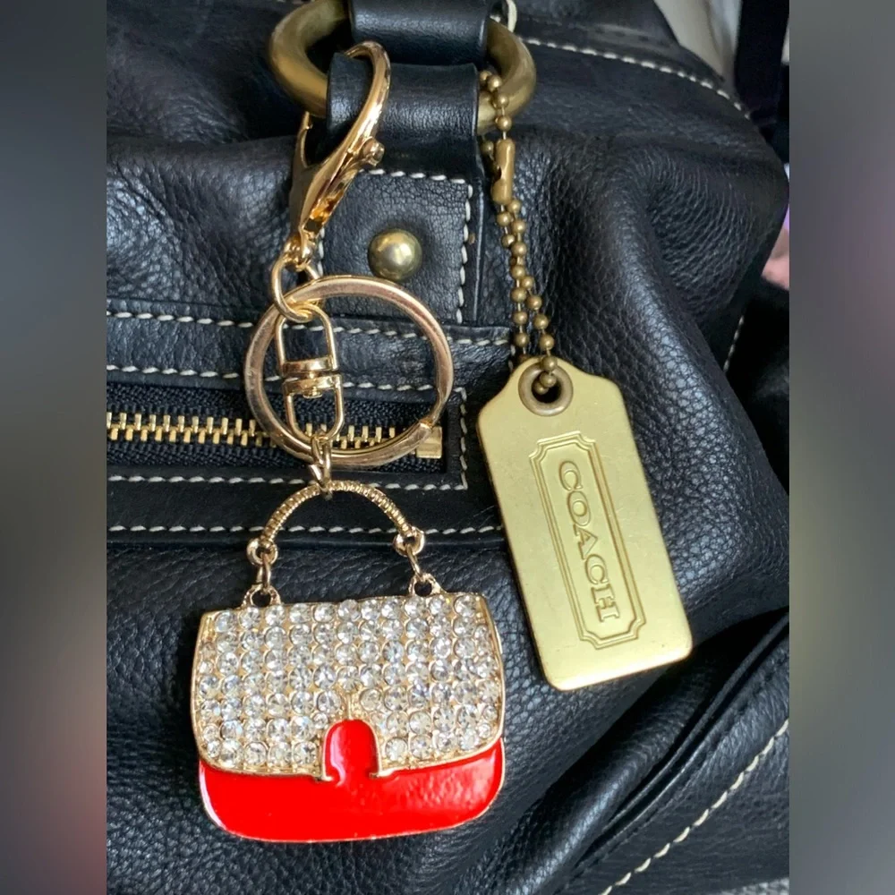 CLUTCH BAG Keychain/ Bag Charm Crystals and Red Enamel